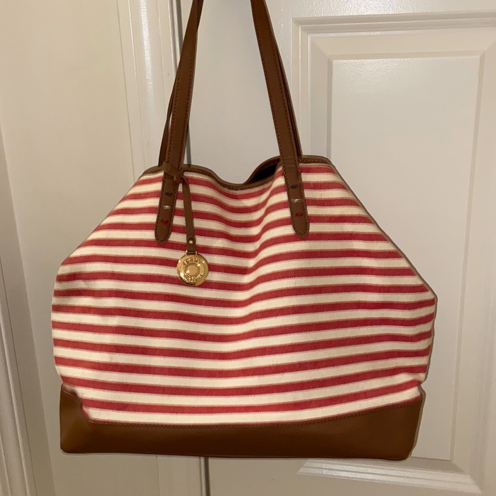 Tommy Hilfiger red and white striped tote